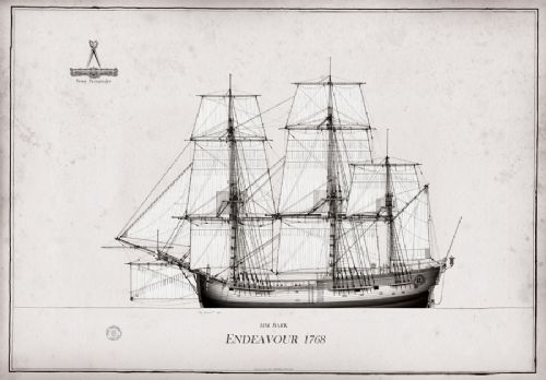 1768 HM Bark Endeavour pen ink study by Tony Fernandes